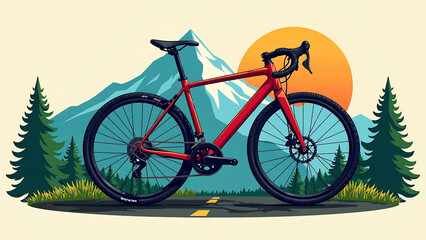 illustration of bicycle with mountain background, logo illustration for community or t-shirt design new image 
