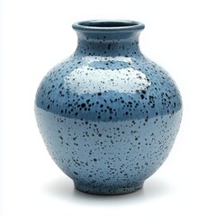 
An blue-glazed ceramic jag with speckles, on a white background, isolated.