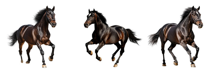 Obraz premium Three Dynamic Horses in Motion, Showing Strength, Grace, and Beauty Against a White Background for Stock Photography