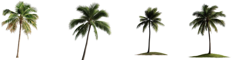 Collection of Different Tropical Palm Trees Isolated on a Transparent Background for Nature and Landscape Design