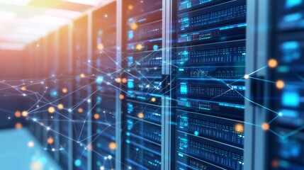 Blueprint of Data Center Equipment in Soft Light