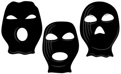 Vector isolated balaclava thief hat or mask with holes for eyes and mouth colorless black and white line silhouette shadow,isolated white background design element