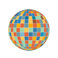 Colorful geometric disco ball with a mosaic tile pattern on a white background. Design for retro party and celebration theme