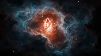 Obraz premium Stunning Cosmic Nebula with Bright Orange and Blue Gas Clouds Illustrating the Beauty of the Universe in a Stellar Sky Background