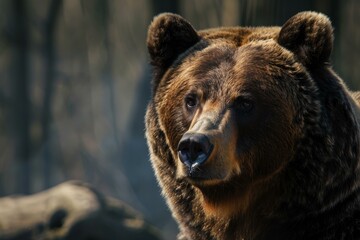 Fototapeta premium Portrait of a brown bear in its natural habitat, showcasing its powerful presence