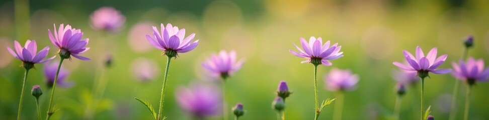 Pale purple Pasqueflower blooms in a field of green, purple, gentle
