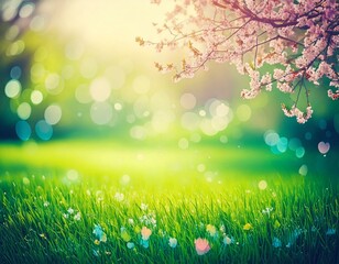 Obraz premium spring or summer background with grass and flowers