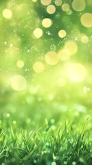 Obraz premium Lush Green Grass with Bright Bokeh Lights