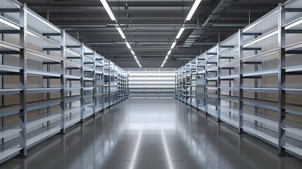 Obraz premium Racked shelves in a storefront mockup. 3D depiction, Generative AI.