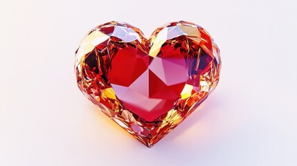 Red crystal heart, gemstone, love symbol.