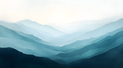 Fototapeta premium Serene Blue Mountain Range Landscape Painting