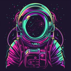 Obraz premium T-shirt design vector style clipart astronaut in a spacesuit close up on the background of space, isolated on white background