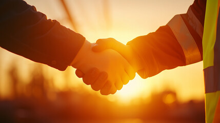 Two Construction Workers Celebrating Teamwork in Sunlight