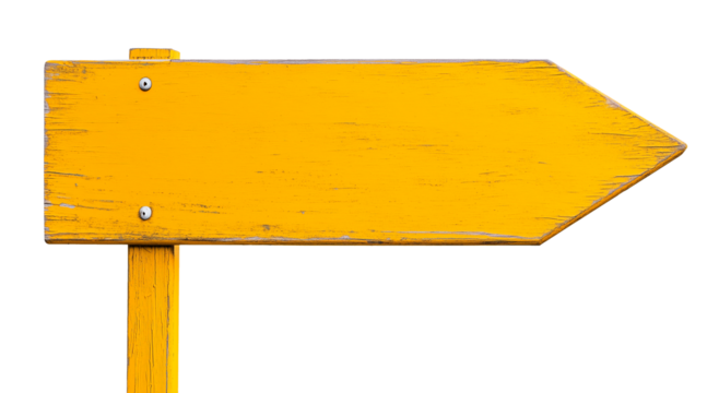 blank rustic yellow wooden signpost guide board, street sign board, cutout png