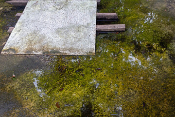 Puddle of Water on Rough Textured Concrete Floor