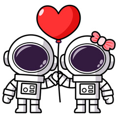 Cute Astronaut couple Cartoon on Valentine day, fall in love