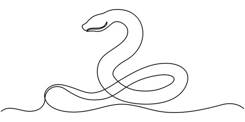 Obraz premium Snake one line continuous. Hand drawn vector art, Continuous one line art drawing of venomous snake outline art vector illustration, Vector illustration of viper isolated on white background. For kids