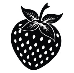 Black Silhouette Strawberry Detailed EPS Vector