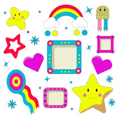 A set of sticker frames of different shapes. Stars.  Stickers for children.