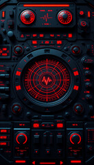 Fototapeta premium Futuristic control panel with glowing red interface, advanced technology concept