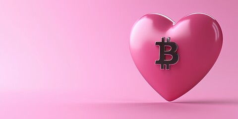 A pink heart featuring a Bitcoin symbol, representing love for cryptocurrency and digital finance in a vibrant, modern context.