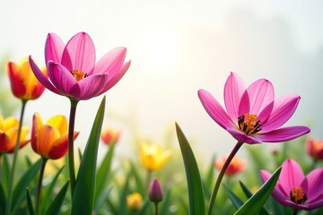 Fototapeta premium Flores con fondo blanco de jard?n desordenado, plantas, botanica, paisajes