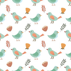 	
Seamless pattern of cute birds. Vector flat design, kids illustration. Cartoon style.	
