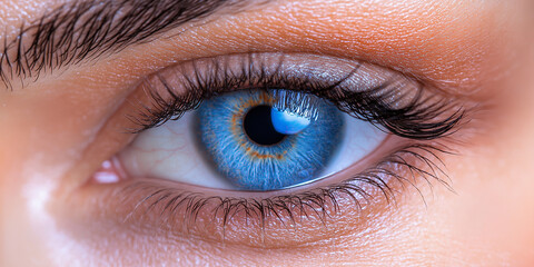 Fototapeta premium Exploring the intricacies of blue eyes a close-up view on eye color genetics and human aesthetics in a bright studio environment