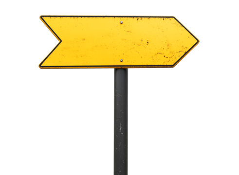 blank yellow rustic metal road sign guide board, old weathered signboard, cutout png