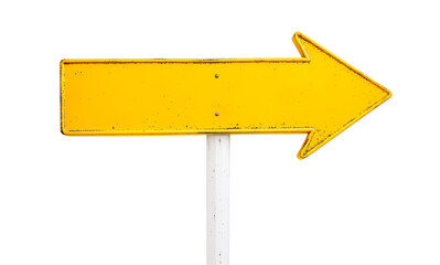 blank yellow road sign, arrow shaped metal guide sign pointer, cutout png - obrazy, fototapety, plakaty