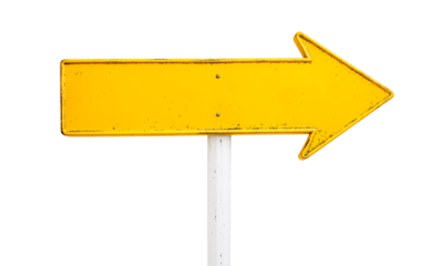 blank yellow road sign, arrow shaped metal guide sign pointer, cutout png