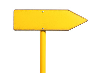 blank yellow rustic metal road sign guide board, old weathered signboard, cutout png