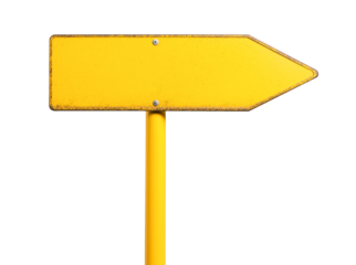 blank yellow rustic metal road sign guide board, old weathered signboard, cutout png