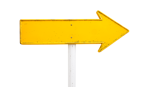 blank yellow road sign, arrow shaped metal guide sign pointer, cutout png