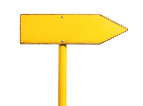 blank yellow rustic metal road sign guide board, old weathered signboard, cutout png