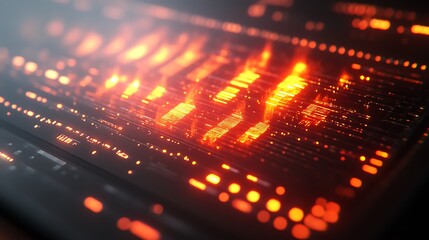 Glowing orange digital data streams.