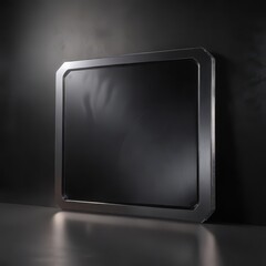Metallic plate with reflective surface set against a black brushed metallic background, showcasing a futuristic industrial feel , dark, metal, reflection