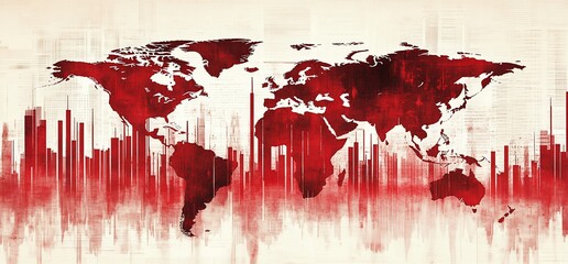 A stylized world map in red tones, symbolizing data or crisis themes.