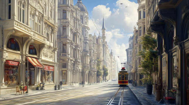 Istanbul Tram (Tramway) at Taksim (Istiklal Caddesi / Street)
