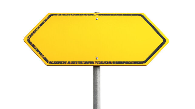 blank yellow rustic road sign, street guide sign board, metal signpost, cutout png