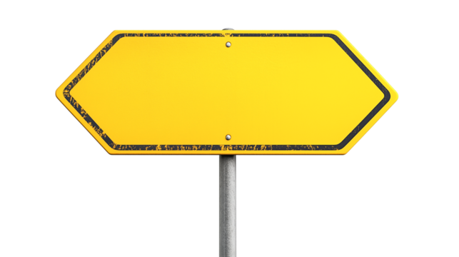 blank yellow rustic road sign, street guide sign board, metal signpost, cutout png