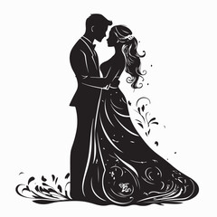 Couple Getting Married Silhouette Images vector isolated on white background.