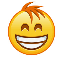 Grinning face with laughing eyes Large size of yellow emoji smile with hair