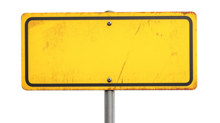 old blank yellow rustic metal road sign guide board, weathered signboard, cutout png