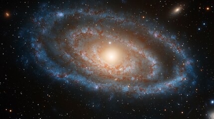 Naklejka premium Stunning Spiral Galaxy with Bright Core Surrounded by Stars and Nebulae Captured in Deep Space Photography, Bringing the Wonders of the Universe to Life