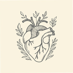 Obraz premium Hand drawn Lineart real human heart with flower