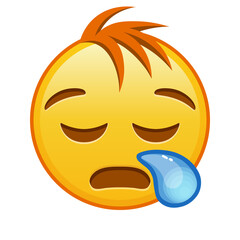 Fototapeta premium Sleepy face Large size of yellow emoji smile with hair
