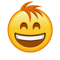 Smiling face with open mouth and laughing eyes Large size of yellow emoji smile with hair