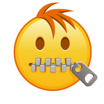 Zipper-Mouth face Large size of yellow emoji smile with hair