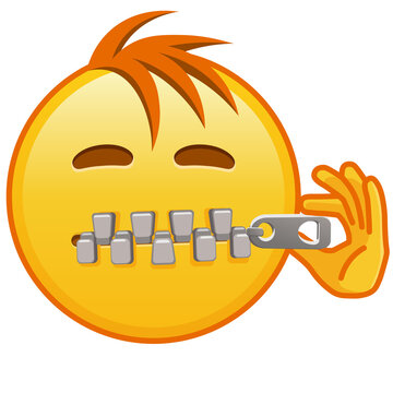 Zipper-Mouth face Large size of yellow emoji smile with hair